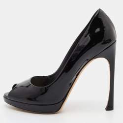 Pre Owned Dior Black Patent Leather Diorella Pumps Size 38 