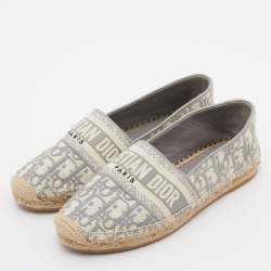 Pre Owned Dior Grey/White Oblique Canvas Granville Espadrille Flats Size 37