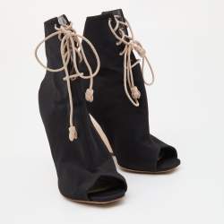 Dior Black Canvas Open Toe Lace Up Ankle Booties Size 37.5