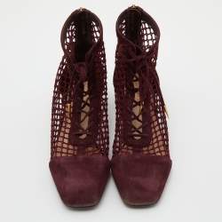Pre Owned Dior Burgundy Suede and Fishnet Naughtily-D Ankle Boots Size 38