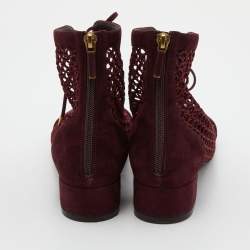 Pre Owned Dior Burgundy Suede and Fishnet Naughtily-D Ankle Boots Size 38