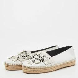 Pre Owned Dior White Laser Cut Leather Flower Applique Flore Flat Espadrilles Size 39