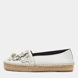 Pre Owned Dior White Laser Cut Leather Flower Applique Flore Flat Espadrilles Size 39