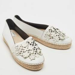 Pre Owned Dior White Laser Cut Leather Flower Applique Flore Flat Espadrilles Size 39