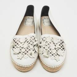 Pre Owned Dior White Laser Cut Leather Flower Applique Flore Flat Espadrilles Size 39