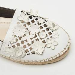 Pre Owned Dior White Laser Cut Leather Flower Applique Flore Flat Espadrilles Size 39