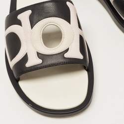 Pre Owned Dior Black Leather Marina Flat Slides Size 39