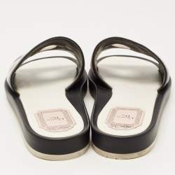 Pre Owned Dior Black Leather Marina Flat Slides Size 39