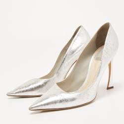 Dior Silver Crinkled Leather Pointed Toe Pumps Size 39