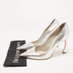 Dior Silver Crinkled Leather Pointed Toe Pumps Size 39