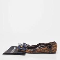 Pre Owned Dior Brown Diorissimo Canvas and Leather Bow Ballet Flats Size 41