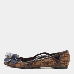 Pre Owned Dior Brown Diorissimo Canvas and Leather Bow Ballet Flats Size 41