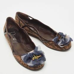 Pre Owned Dior Brown Diorissimo Canvas and Leather Bow Ballet Flats Size 41