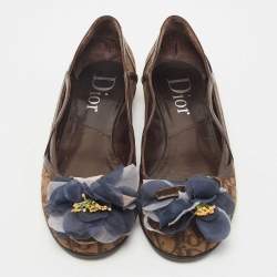 Pre Owned Dior Brown Diorissimo Canvas and Leather Bow Ballet Flats Size 41
