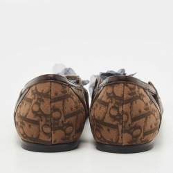 Pre Owned Dior Brown Diorissimo Canvas and Leather Bow Ballet Flats Size 41
