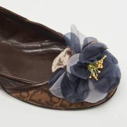 Pre Owned Dior Brown Diorissimo Canvas and Leather Bow Ballet Flats Size 41