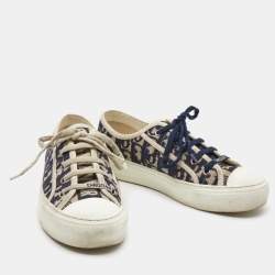 Dior Blue Oblique Canvas Walk'n'Dior Low Top Sneakers Size 38.5