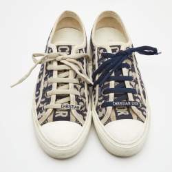 Dior Blue Oblique Canvas Walk'n'Dior Low Top Sneakers Size 38.5