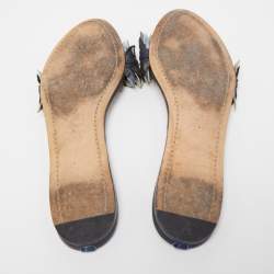 Pre Owned Dior Metallic Blue Leather Flat Slides Size 39