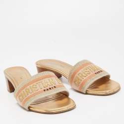 Dior Tricolor Logo Embroidered Canvas Dway Slide Sandals Size 38