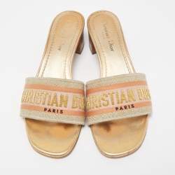 Dior Tricolor Logo Embroidered Canvas Dway Slide Sandals Size 38