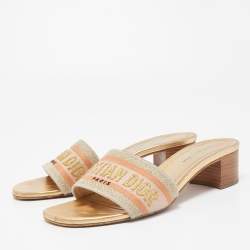 Dior Tricolor Logo Embroidered Canvas Dway Slide Sandals Size 38