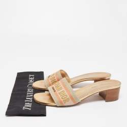 Dior Tricolor Logo Embroidered Canvas Dway Slide Sandals Size 38