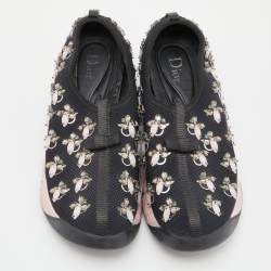 Pre Owned Dior Black Mesh Crystal Embellishment Fusion Sneakers Size 36