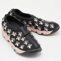 Pre Owned Dior Black Mesh Crystal Embellishment Fusion Sneakers Size 36