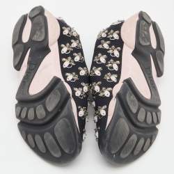 Pre Owned Dior Black Mesh Crystal Embellishment Fusion Sneakers Size 36