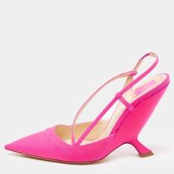 Pre Owned Dior Pink Canvas Wedge Strappy Slingback Sandals Size 39