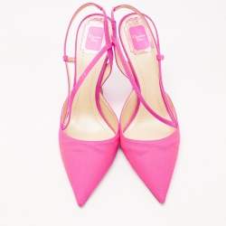 Pre Owned Dior Pink Canvas Wedge Strappy Slingback Sandals Size 39