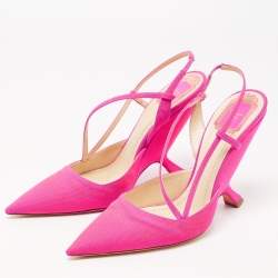 Pre Owned Dior Pink Canvas Wedge Strappy Slingback Sandals Size 39