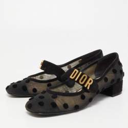 Pre Owned  Dior Black Suede And Mesh Baby-D Mary Jane Pumps Size 36