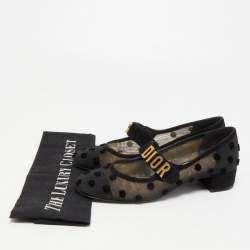 Pre Owned  Dior Black Suede And Mesh Baby-D Mary Jane Pumps Size 36