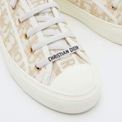 Pre Owned Dior White/Gold Oblique Canvas Walk'n'Dior Sneakers Size 38.5