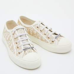 Pre Owned Dior White/Gold Oblique Canvas Walk'n'Dior Sneakers Size 38.5