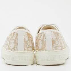 Pre Owned Dior White/Gold Oblique Canvas Walk'n'Dior Sneakers Size 38.5