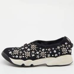 Pre Owned Dior Black Crystal Embellished Mesh Fusion Slip-On Sneakers Size 36