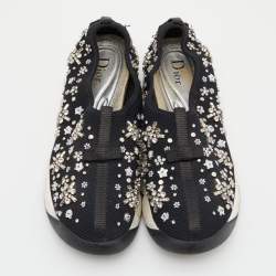 Pre Owned Dior Black Crystal Embellished Mesh Fusion Slip-On Sneakers Size 36