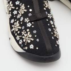 Pre Owned Dior Black Crystal Embellished Mesh Fusion Slip-On Sneakers Size 36