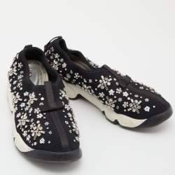 Pre Owned Dior Black Crystal Embellished Mesh Fusion Slip-On Sneakers Size 36