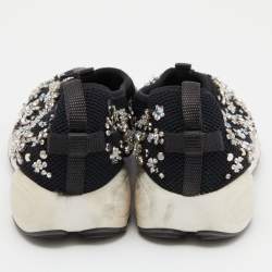 Pre Owned Dior Black Crystal Embellished Mesh Fusion Slip-On Sneakers Size 36