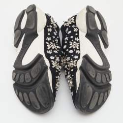 Pre Owned Dior Black Crystal Embellished Mesh Fusion Slip-On Sneakers Size 36