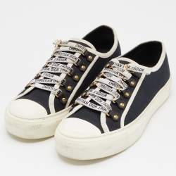 Pre Owned Dior Navy Blue/White Canvas Walk'n'Dior Lace Up Sneakers Size 38.5