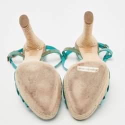 Pre Owned Dior Turquoise Patent Leather CD Buckle Espadrille Platform Strappy Sandals Size 37