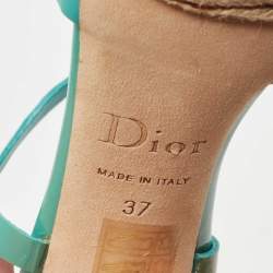 Pre Owned Dior Turquoise Patent Leather CD Buckle Espadrille Platform Strappy Sandals Size 37