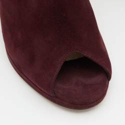 Pre Owned Dior Burgundy Suede Wedge Peep Toe Mules Size 38