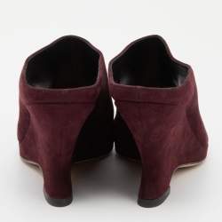 Pre Owned Dior Burgundy Suede Wedge Peep Toe Mules Size 38