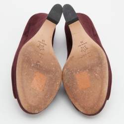 Pre Owned Dior Burgundy Suede Wedge Peep Toe Mules Size 38